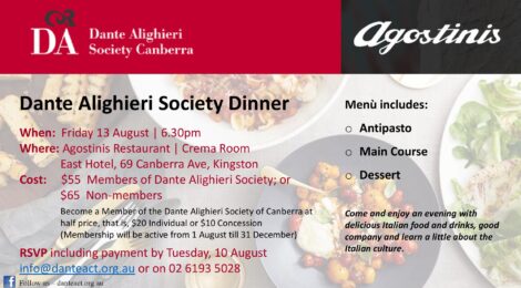Dante Alighieri Society Dinner - IMPORTANT UPDATE!!